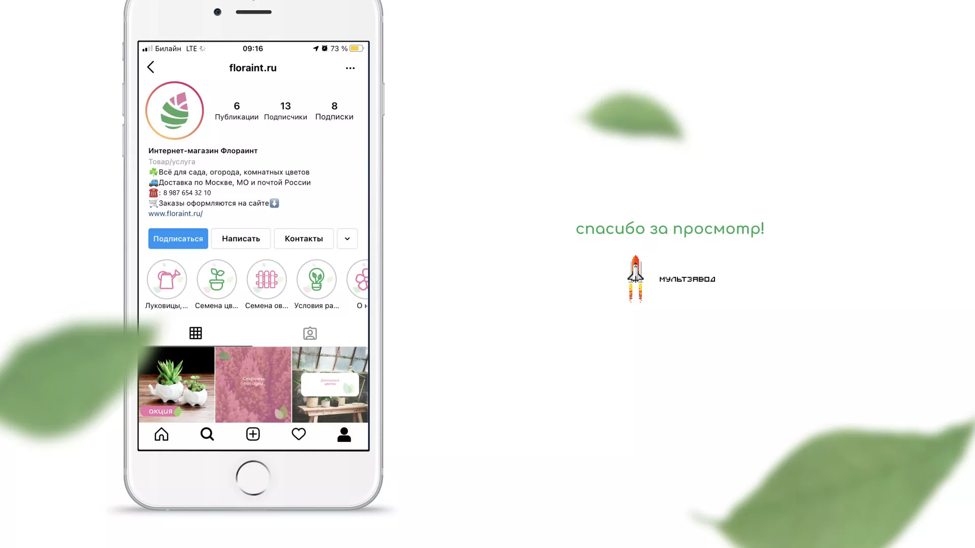 Разработка оформления профиля Instagram для магазина «Floraint» в Весьегонске
